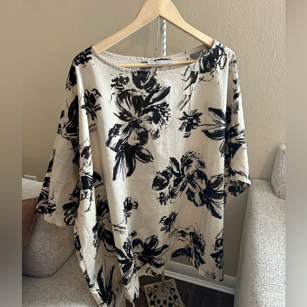 bryn Walker Cream Top with Black Floral Print